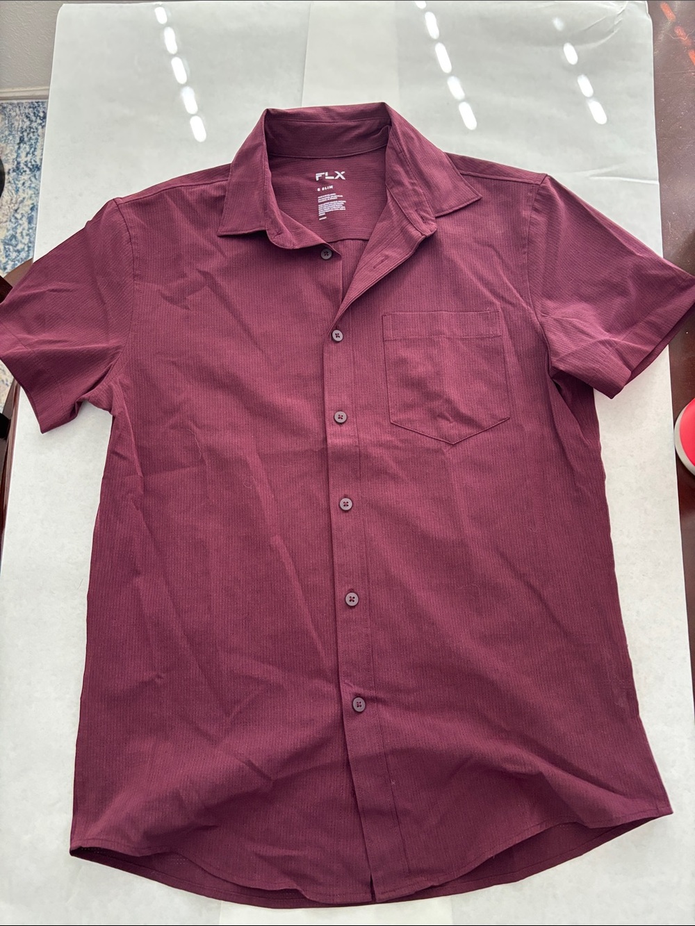 FLX Men’s Short-Sleeve Button-Down Shirt — Burgundy